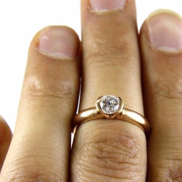 14k Round Bezel Ring – RG Round Diamond Solitaire Bezel Ring 14k RG .55Ct